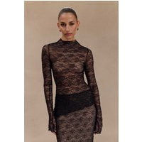 Riley Sheer Lace Long Sleeve Top - Black | MESHKI US