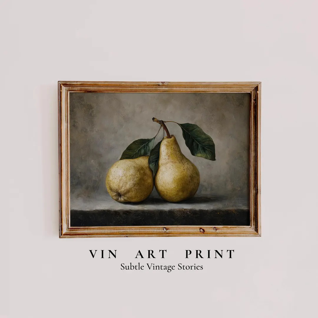 Vintage Pear Still Life Printable Wall Art, Rustic Fall Fruit Print, Country Farmhouse Kitchen Wa... | Etsy (US)