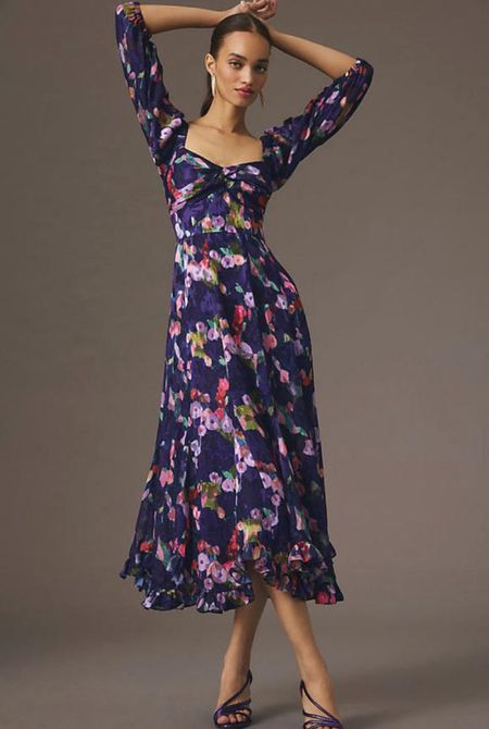 Hutch Printed Twist-Front Puff-Sleeve Ruffle-Hem Dress. Only available in petite.