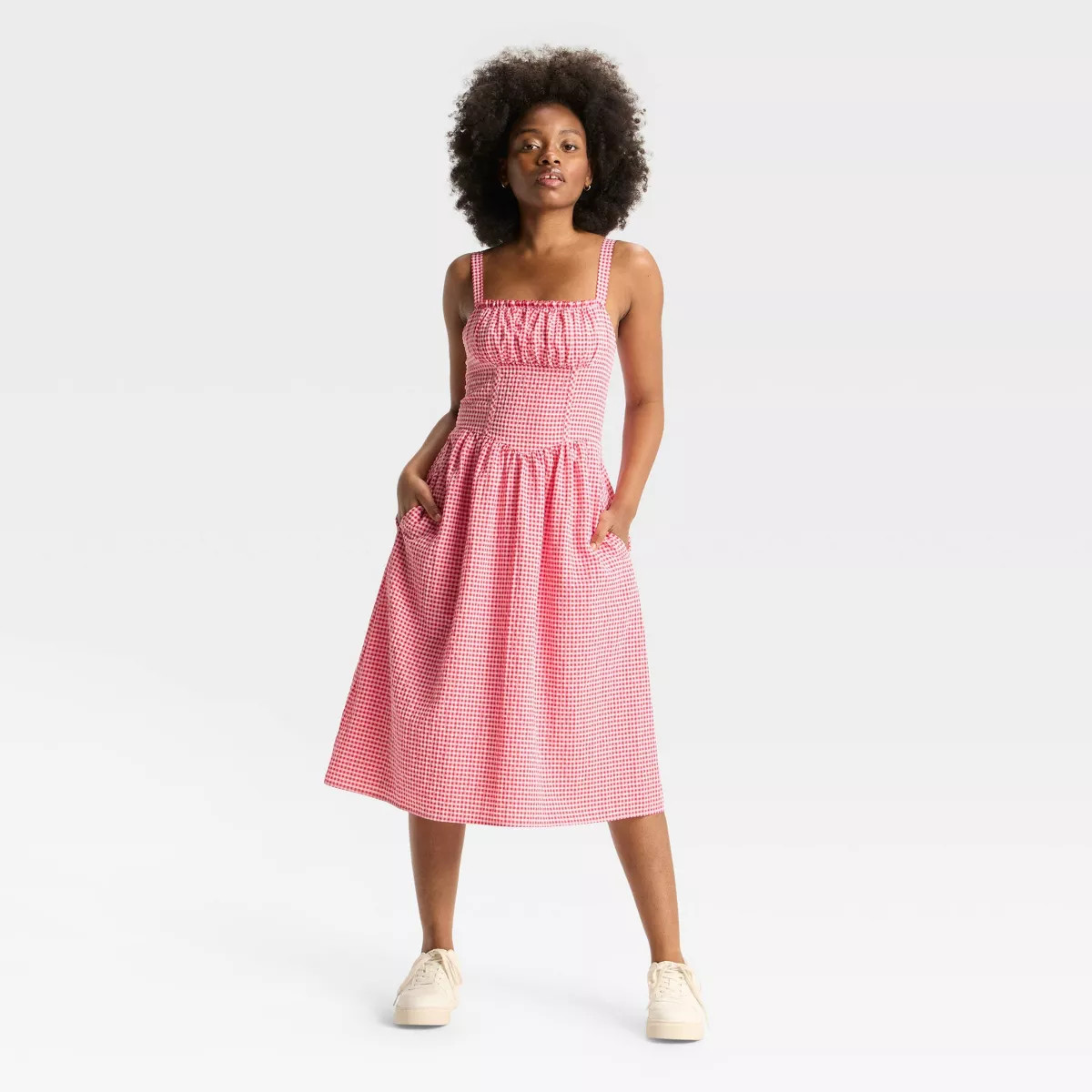 Women's Milkmaid Midi A-Line Dress - Wild Fable™ Red Gingham L | Target
