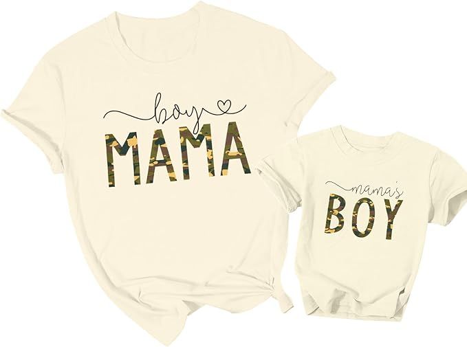 Boy Mom Shirt Women Mom and Son Matching Shirts Mama Shirts Mom Life Gift Tee Casual Short Sleeve... | Amazon (US)