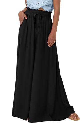 PRETTYGARDEN Women's 2026 Summer Wide Leg Palazzo Pants High Waisted Flowy Pockets Trendy Casual Lounge Boho Beach Trousers (Black,Small) | Amazon (US)