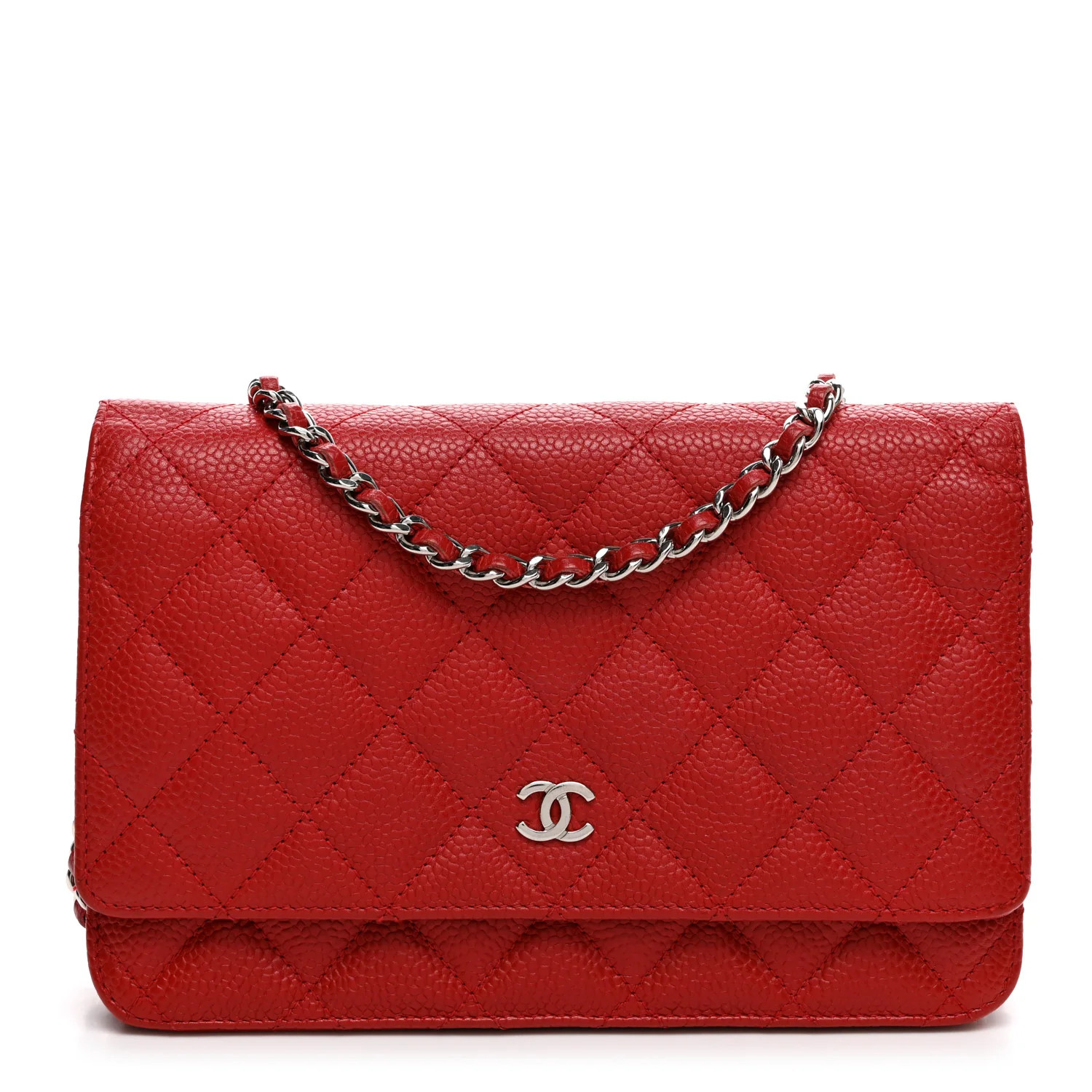 Caviar Quilted Wallet On Chain WOC Red | FASHIONPHILE (US)