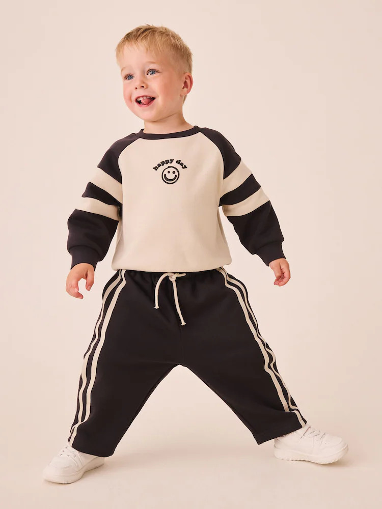 Grey/Ecru Printed Crew Neck Sweat Top and Joggers Set (3mths-7yrs) | Next US