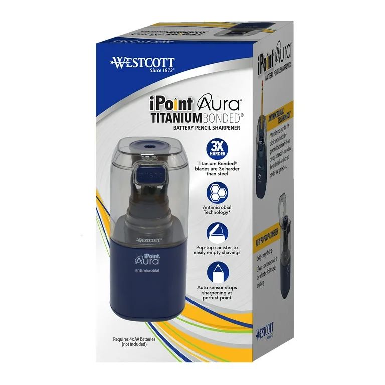 Westcott Aura Battery Pencil Sharpener, New, Titanium Bonded, Anti-Microbial, for Office, Blue, 1... | Walmart (US)