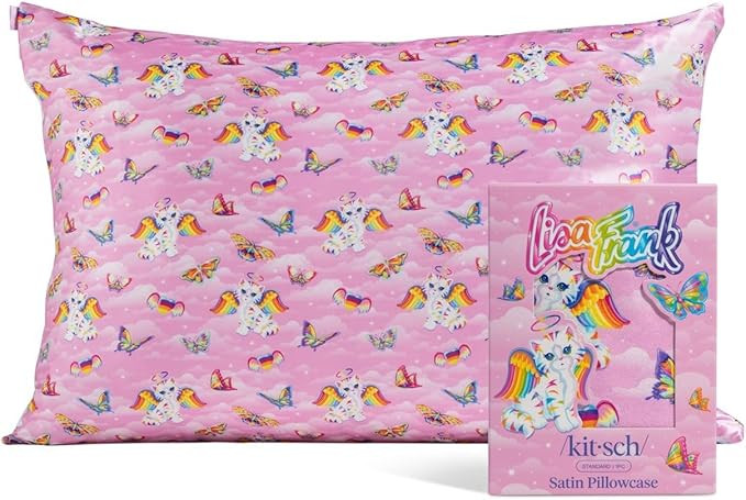 Kitsch x Lisa Frank Satin Pillowcase with Zipper for Hair & Skin, Softer Than Silk Pillow Cases Q... | Amazon (US)