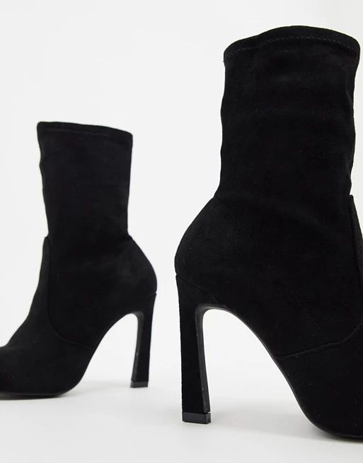 Miss Selfridge heeled sock boots in black | ASOS US