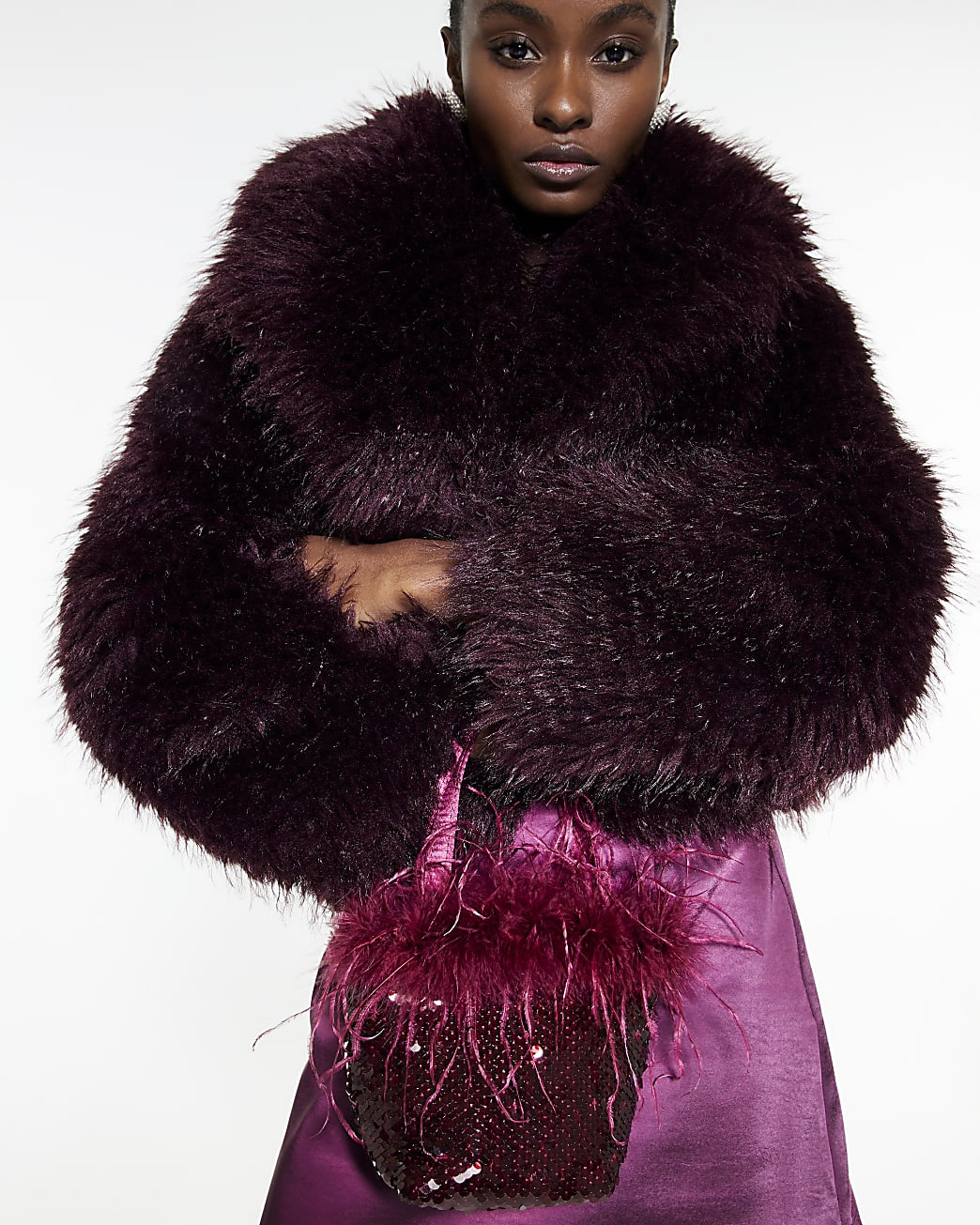 Red Feather Sequin Grab Clutch Bag | River Island UK & IE