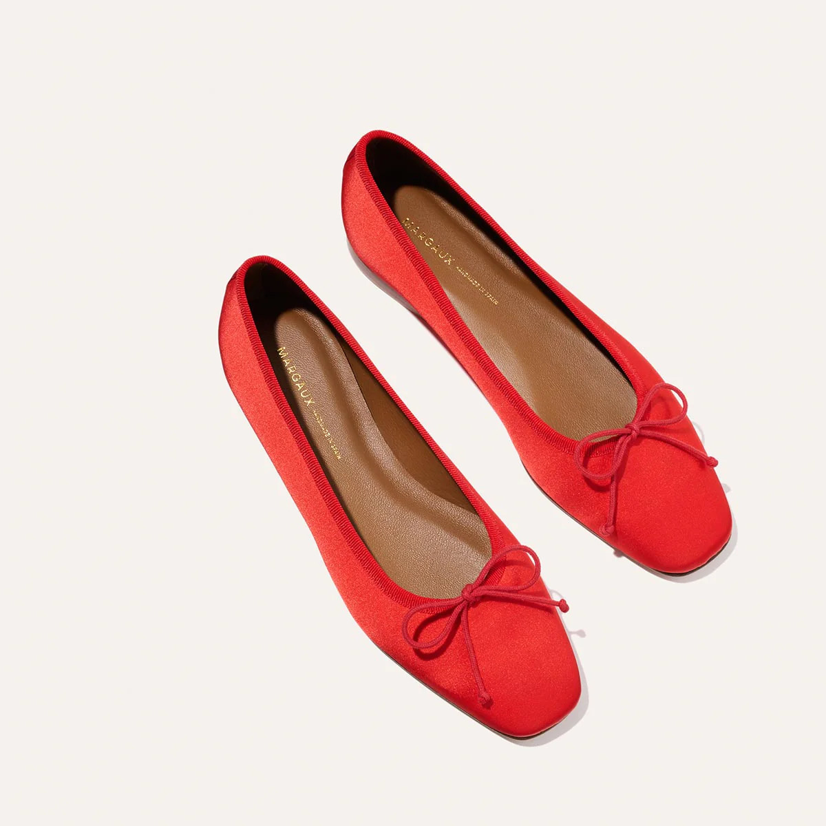Square Toe Red Satin Ballet Flats | The Fonteyn | Margaux