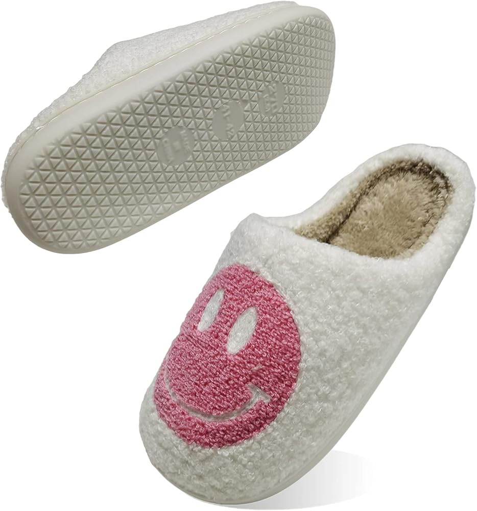 Women's Men's Smiley Face Plush Fluffy Slippers Memory Foam Home Cute Cartoon Non Slip Indoor Furry  | Amazon (US)