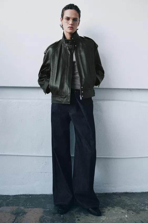 ZW COLLECTION LIMITED EDITION LEATHER BOMBER JACKET | Zara UK
