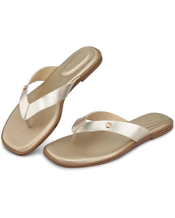 TEMOFON Flip Flops for Women Dressy: Comfortable Flat Tong Sandals 2026 Slip on Summer Casual Bea... | Amazon (US)