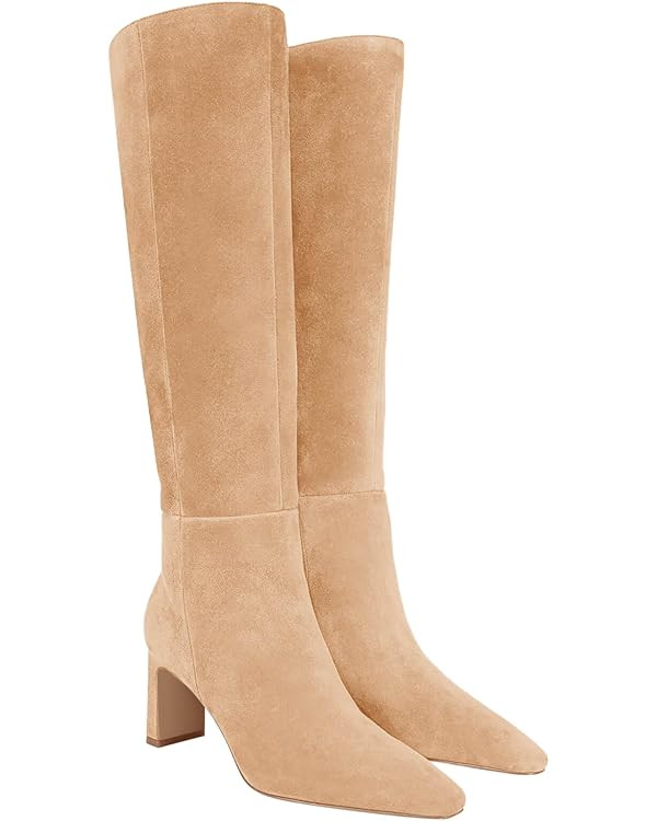 Coutgo Womens Knee High Boots Closed Pointed Toe Chunky Heel Tall Boots Side Zipper Fall Dress Bo... | Amazon (US)