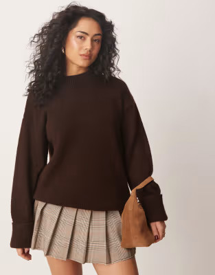 Miss Selfridge crew neck knitted jumper in brown | ASOS | ASOS (Global)
