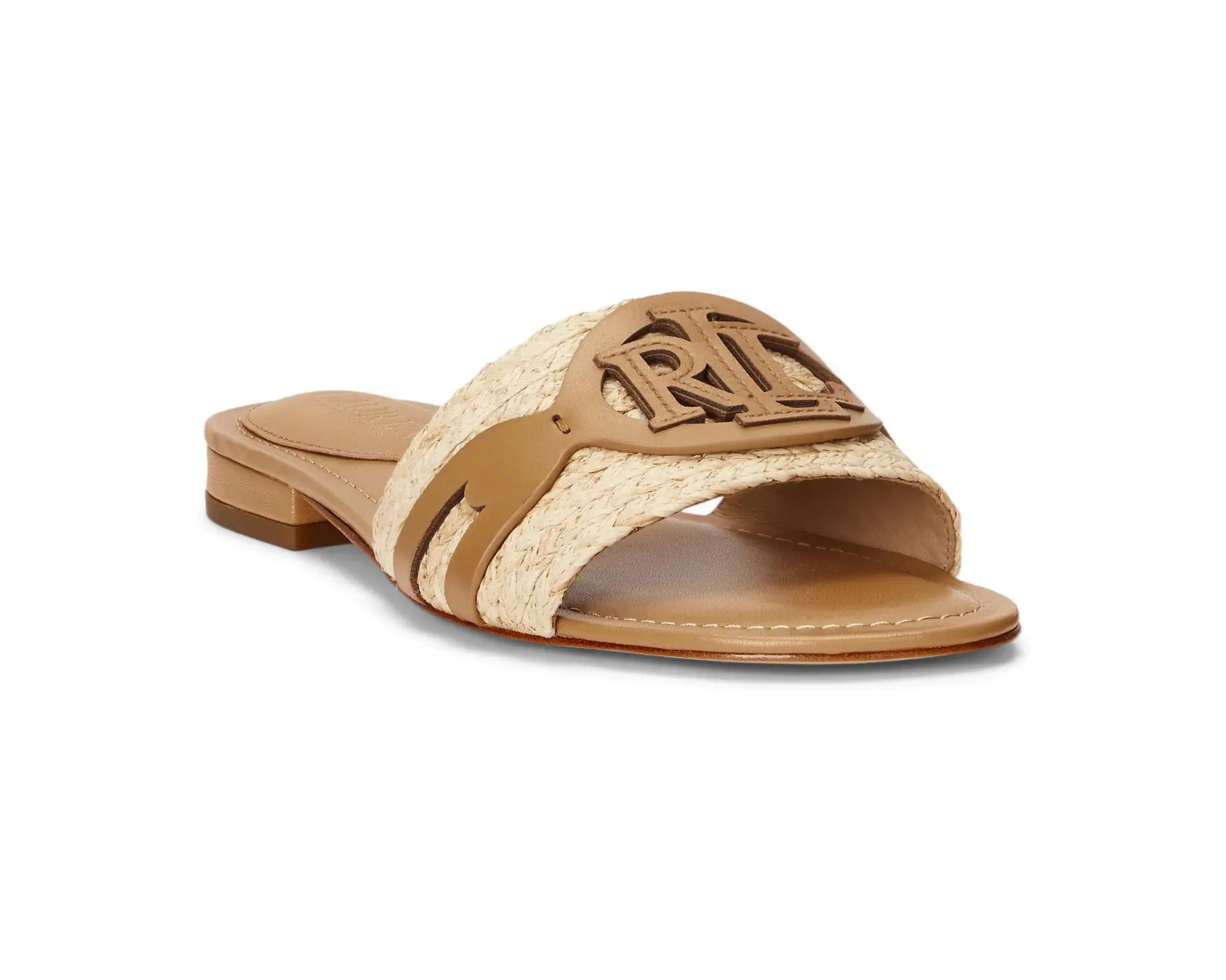 LAUREN Ralph Lauren Alegra Raffia & Leather Slide Sandal | Zappos