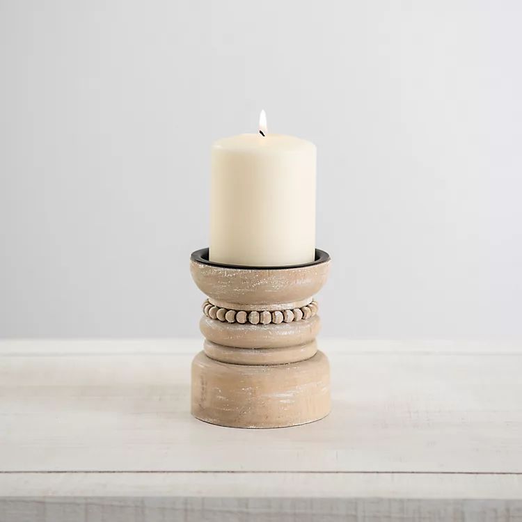 New!Beaded Wood Pillar Candle Holder, 4 in. | Kirkland's Home