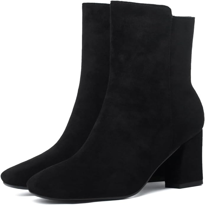 Caradise Womens High Chunky Heeled Boots Zip Up Square Toe Ankle Booties | Amazon (US)