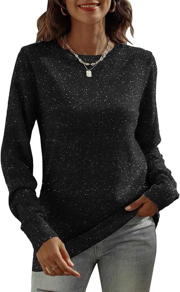 DUTUT Women's Long Sleeve Glitter Tops Crewneck Pullover Sweater Basic Casual Solid Color Tunic T... | Amazon (US)