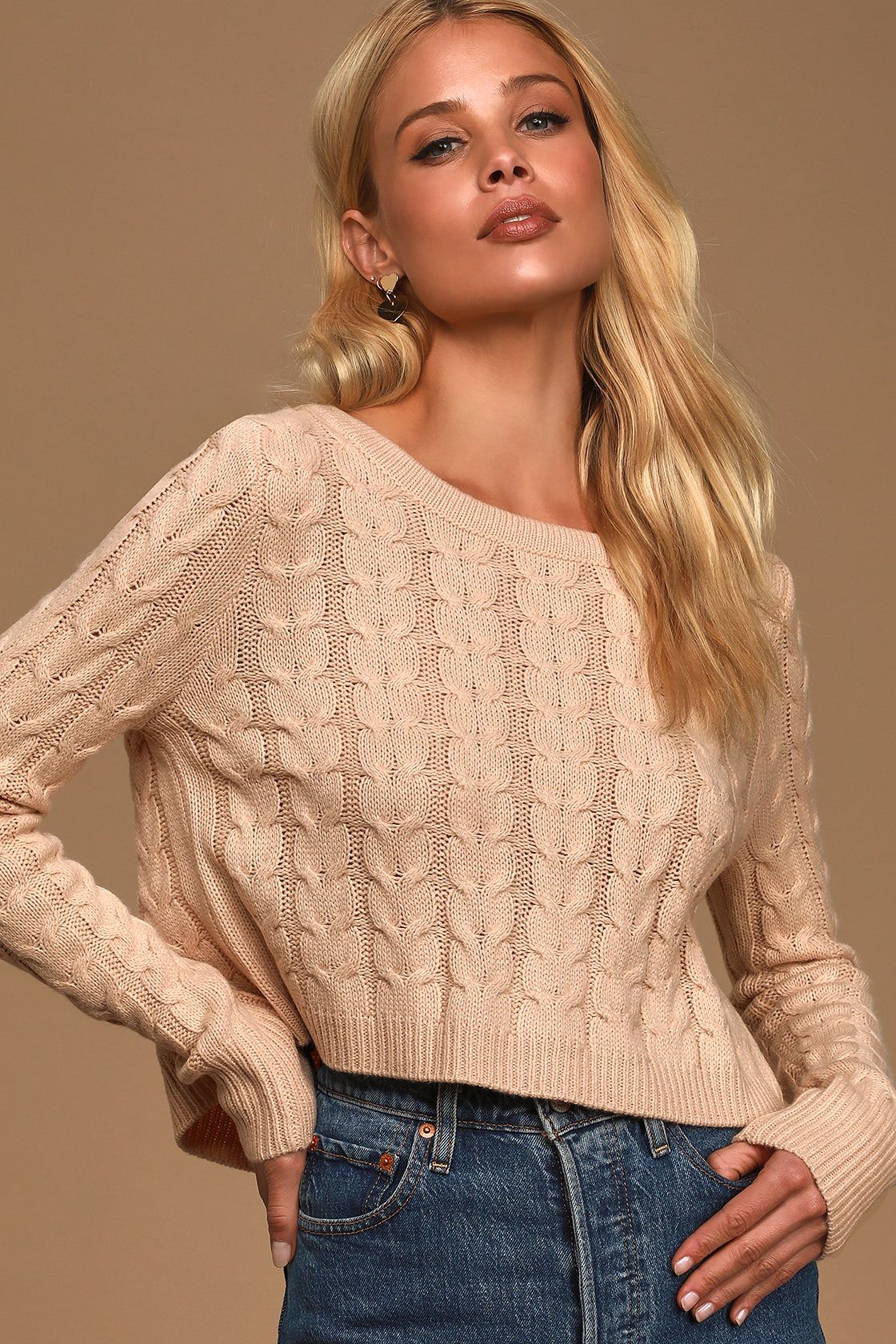 Tenderhearted Blush Cable Knit Tie-Back Sweater | Lulus (US)