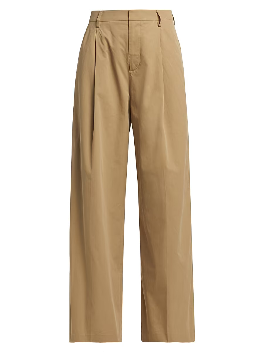 Women's Pleated Cotton Wide-Leg Pants - Khaki - Size 0 | Saks Fifth Avenue