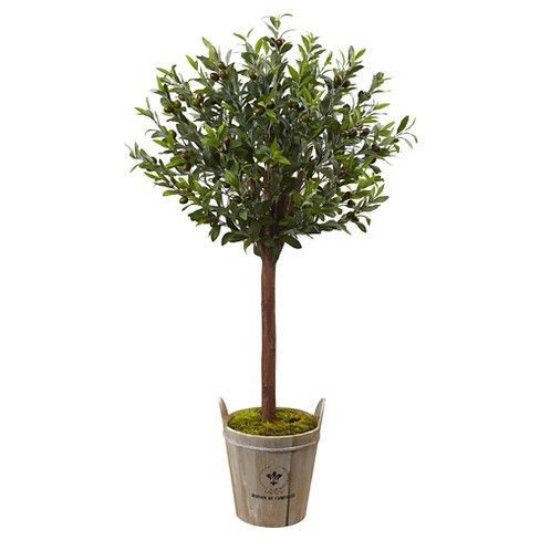 4.5' Olive Topiary Tree with European Barrel Planter - Nearly Natural | Target