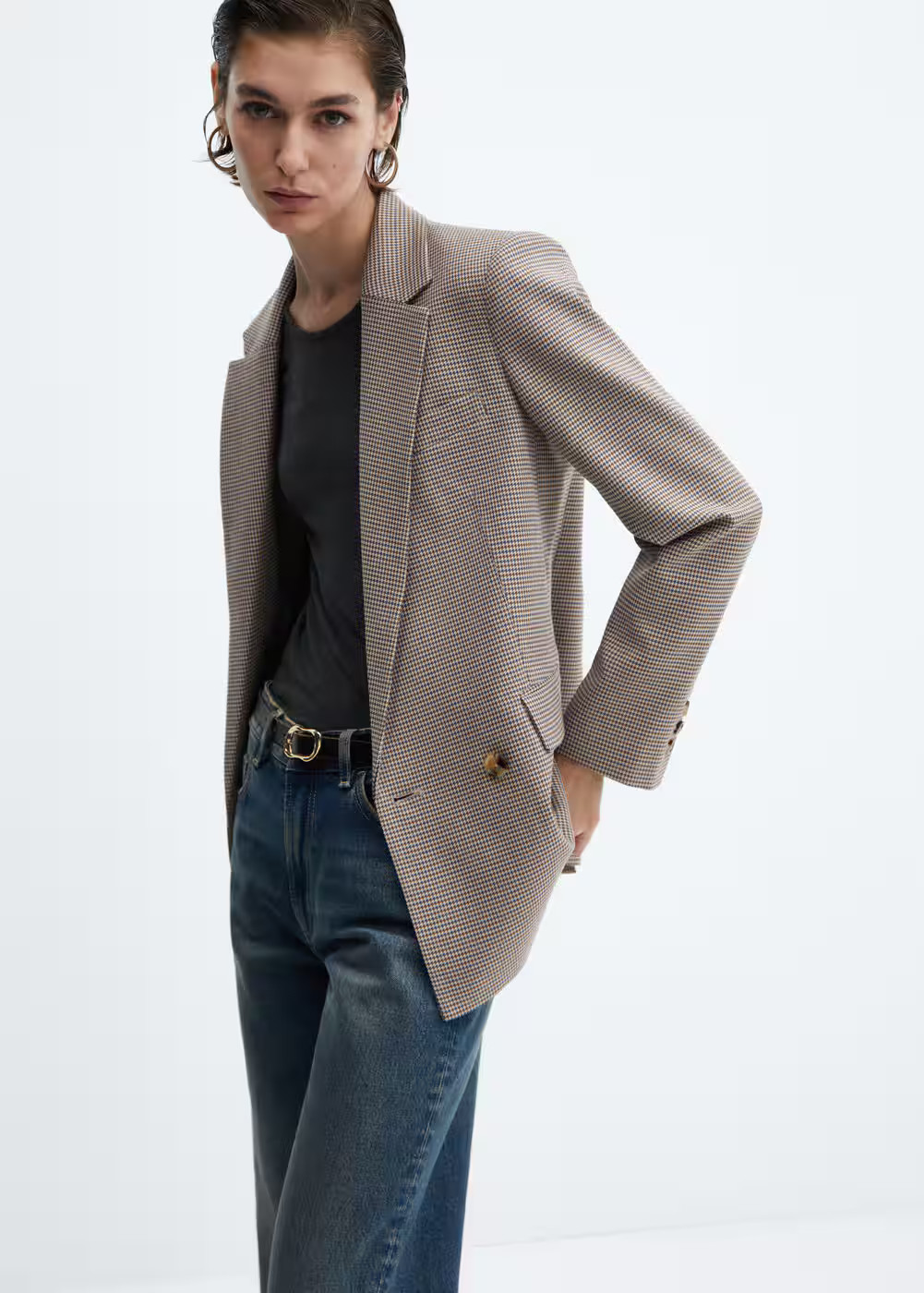 Houndstooth wool-blend blazer -  Women | Mango USA | MANGO (US)