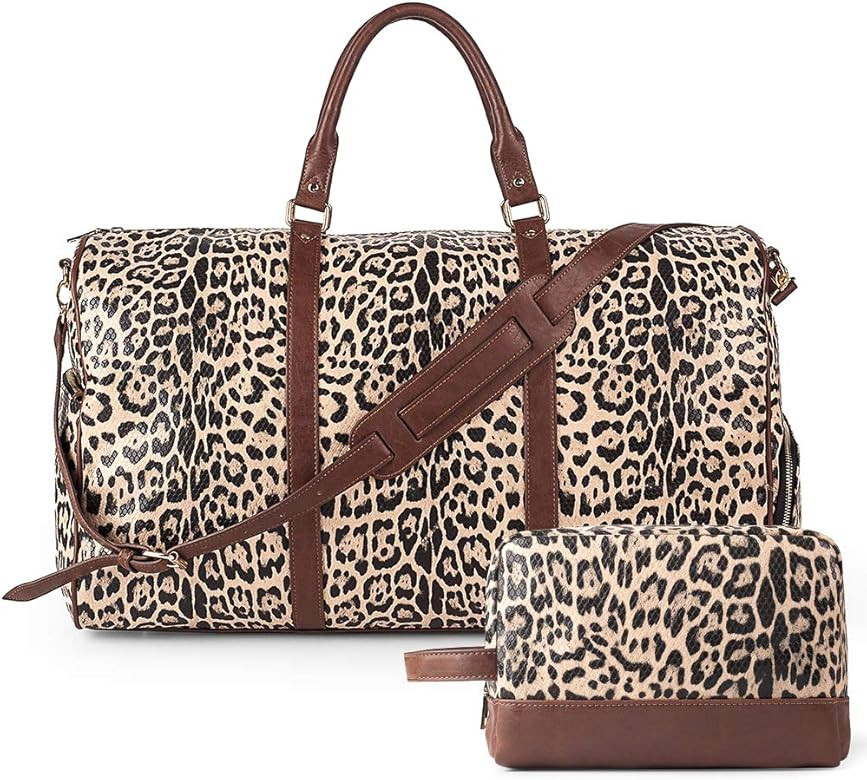 Viva Terry Large Travel Duffle Bag Vegan Leather with Shoe Compartment and Toiletry Bag… (Leopa... | Amazon (US)
