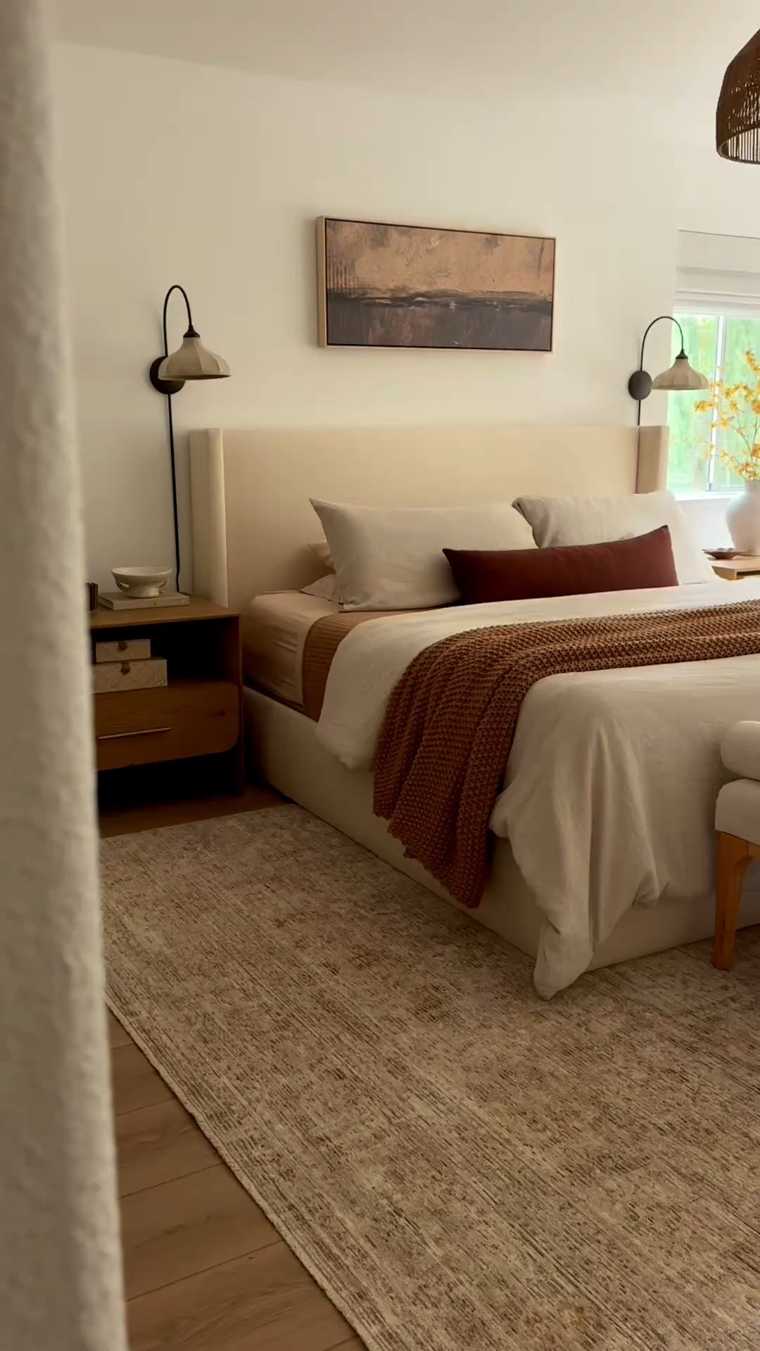 The easiest way to add warmth to your bedroom is by adding a rug with the right tones. Loving the new Elora Collection by Loloi. It’s soft, warm, and adds the perfect touch of texture while making the room feel even more cozy and inviting.

Great price for this large one!
Elora Natural/Terracota 9’3” x 13’

Master bedroom decor, warm area rug, bedding, pendant light, wall sconces, wall art, throw blanket, fall decor.

#LTKmorningroutine #LTKSeasonal #LTKHome