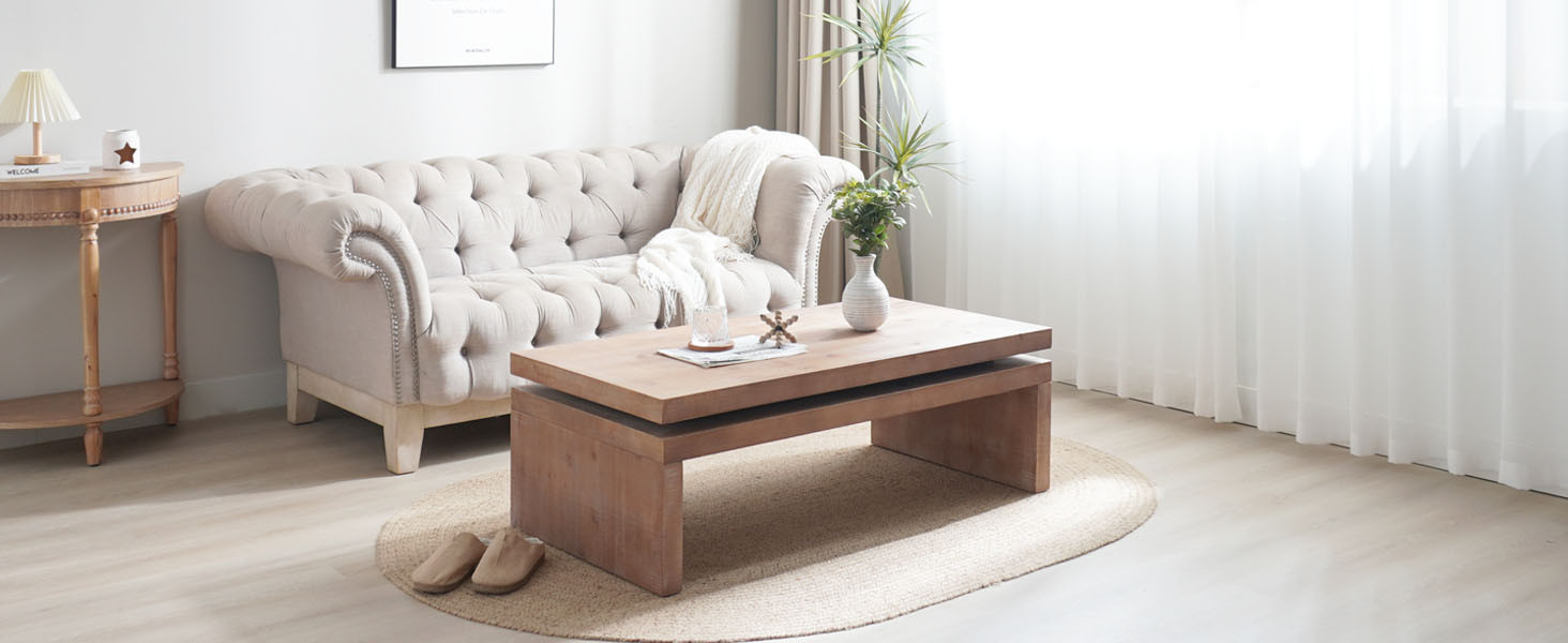 Rectangle Coffee Table for Living Room, Mid Century Modern Coffee Table, Solid Wood Center Table ... | Amazon (US)