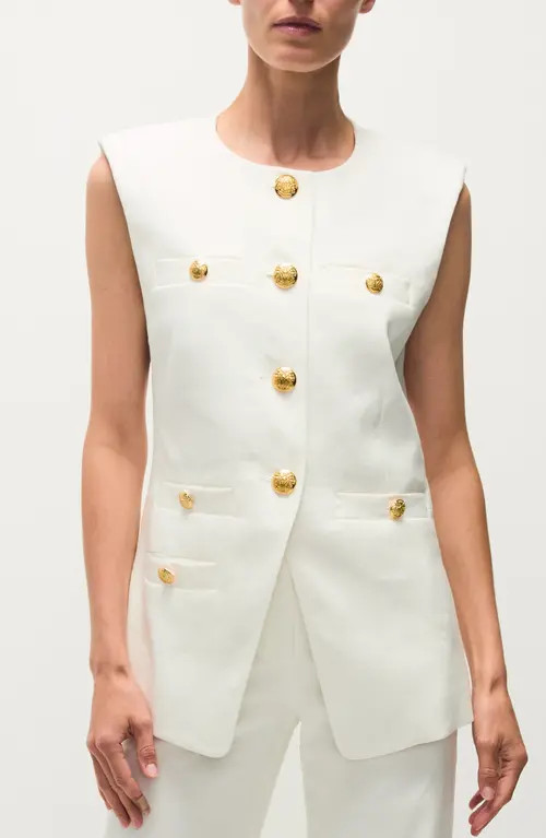 Veronica Beard Tamara Linen Blend Vest in Off White at Nordstrom, Size 12 | Nordstrom