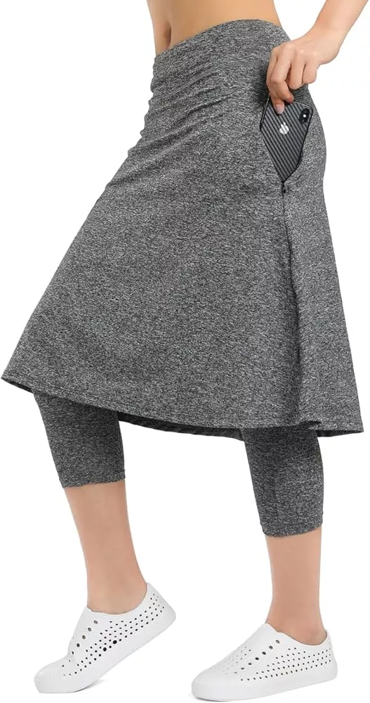 ANIVIVO Women Long Knee Length Skirt with Capris Leggings,Skirted