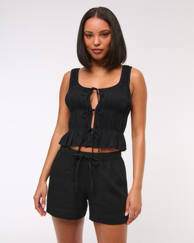 Mid Rise Linen-Blend Pull-On Short | Abercrombie & Fitch (US)