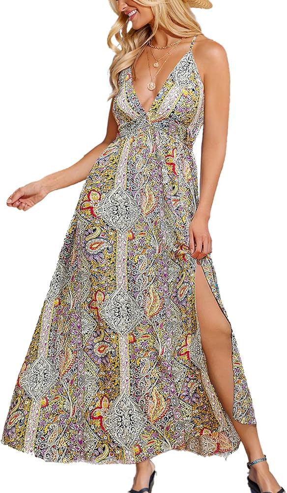 CUPSHE Womens Summer Maxi Dress 2026 Sleeveless Long Sundresses Spaghetti Strap Flowy Boho Beach ... | Amazon (US)