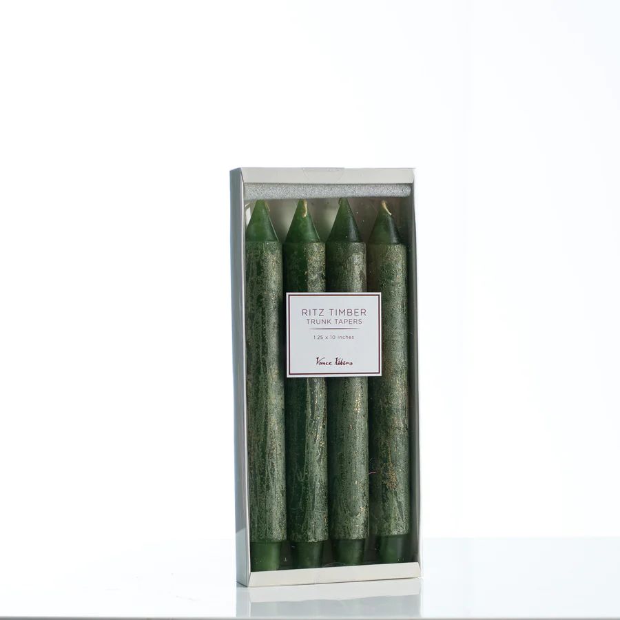 Vance Kitira Green Gold Metallic Fleck Ritz Timber Taper Holiday Candle Set of 4 | Darby Creek Trading