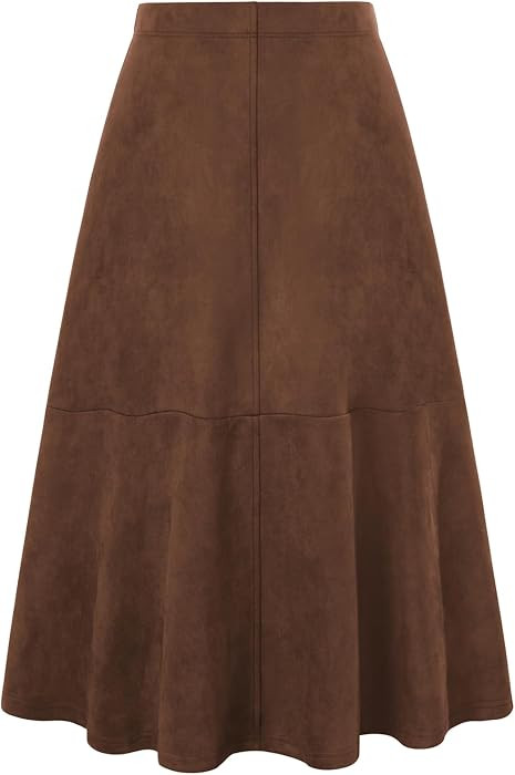 Belle Poque Women's Suede Skirts Fall Winter High Waist Midi Skirt | Amazon (US)
