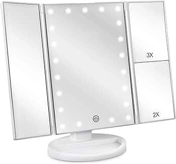 deweisn Floor Mount Tri-Fold Lighted Vanity Mirror with 21 LED Lights, Touch Screen and 3X/2X/1X ... | Amazon (US)