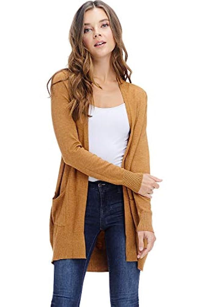 Womens Basic Open Front Knit Cardigan Sweater Top W/Pockets | Amazon (US)