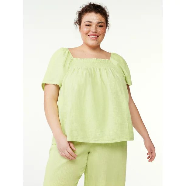 Joyspun Women's Puff Sleeve Gauze Sleep Top, Sizes S to 3X | Walmart (US)