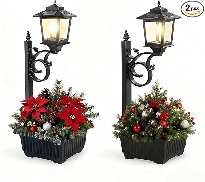 2 Pack Solar Lamp Post Light with Planter, 2 in 1 Outdoor Flower Pots, 3000K Solar Lamps Outdoor ... | Amazon (US)