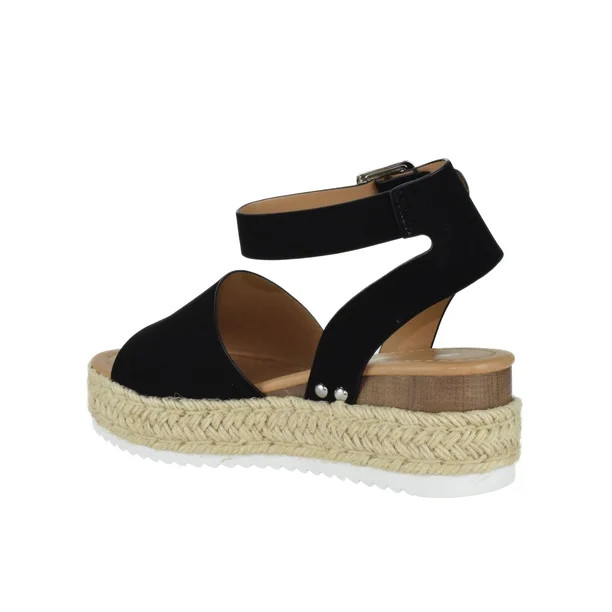 Soda Women Wedge Sandals Open Toe Ankle Strap Flatform Espadrilles Trim Platform TOPIC-S Black 8 | Walmart (US)