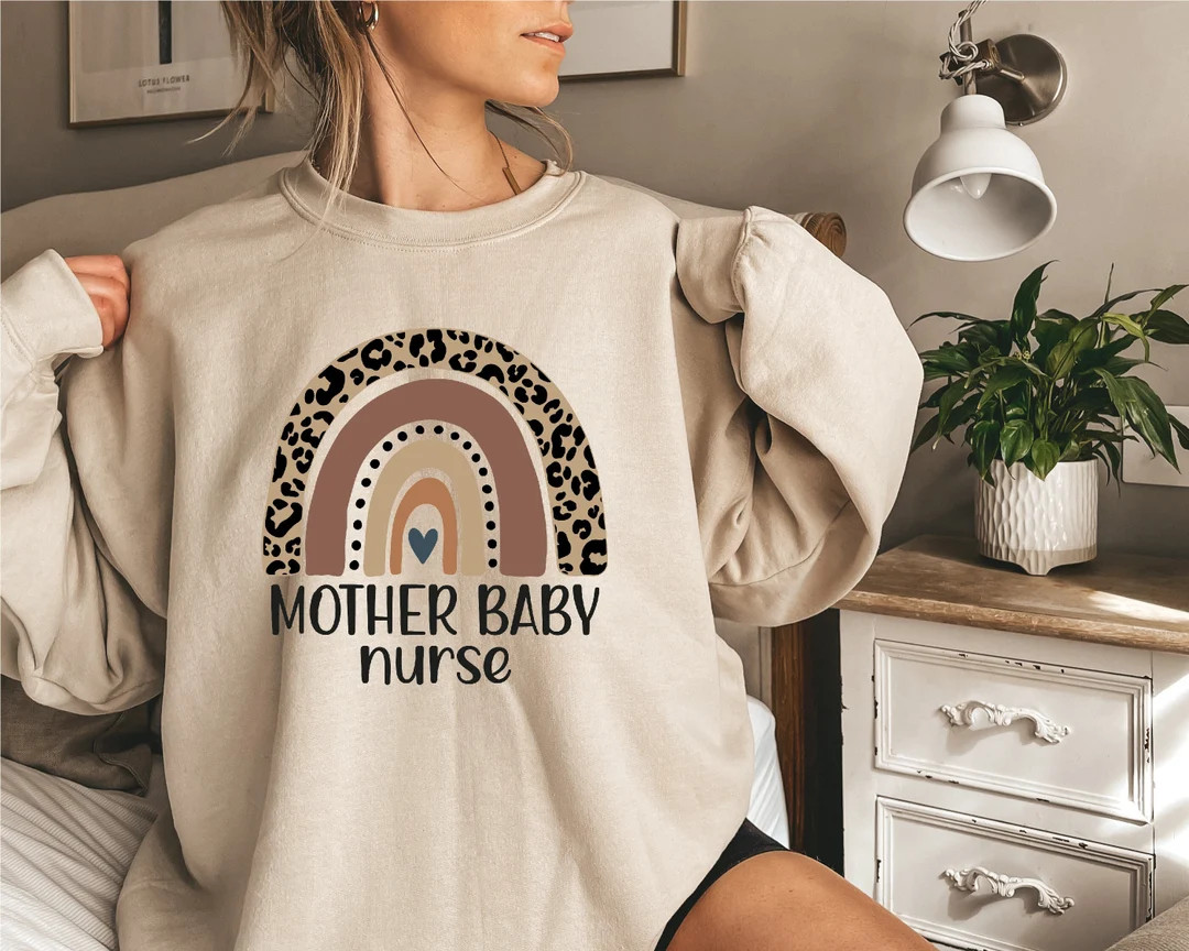 Mother Baby Nurse Sweatshirt, Rainbow, Postpartum Nurse, RN Gift, Nursing School Grad Clinicals S... | Etsy (US)