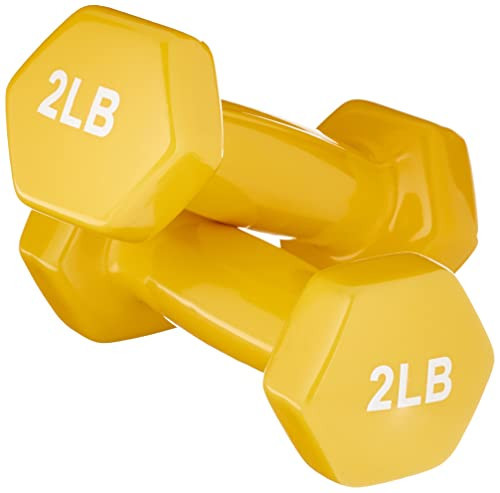 Amazon Basics Vinyl Coated Dumbbell Hand Weights, 2 Pounds, Pair, Yellow | Amazon (US)
