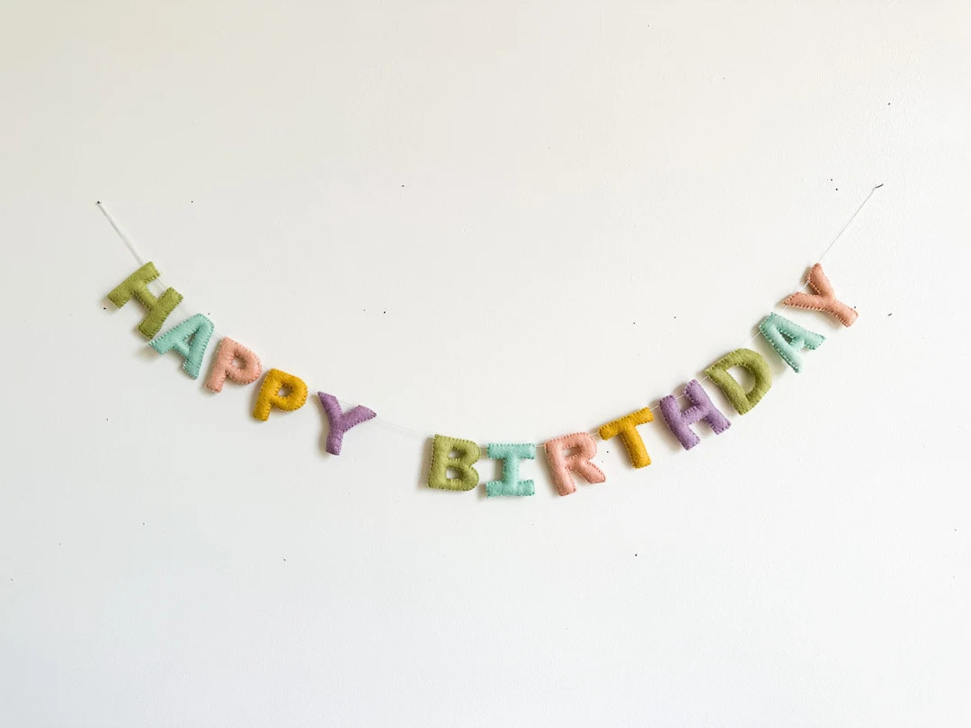HAPPY BIRTHDAY Banner Felt Garland Pastel Colors Kids Birthday Party Decor - Etsy | Etsy (US)