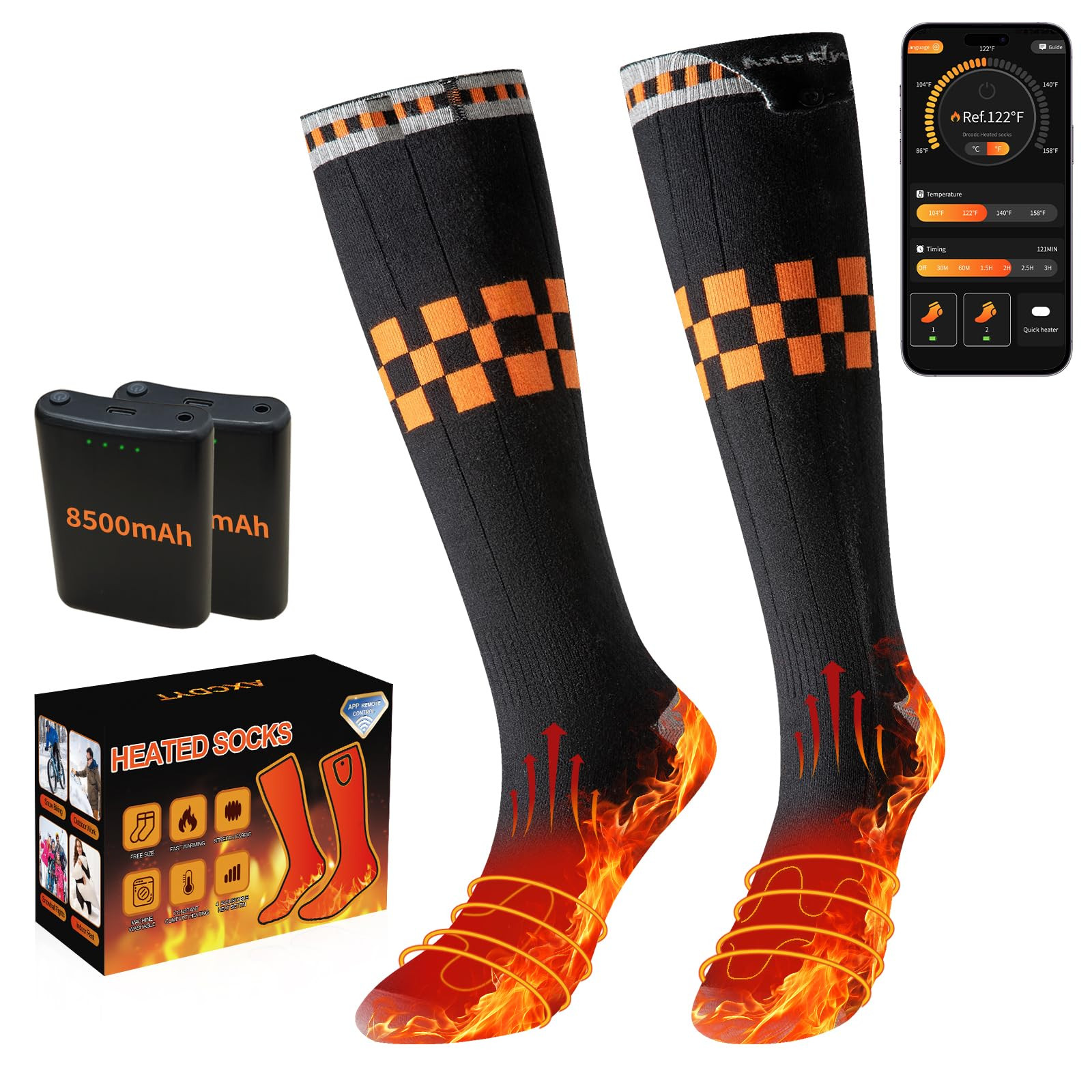 Heated Socks with App Control for Men Women, 5V 8500mAh Battery Rechargeable, Electric Socks with... | Amazon (US)