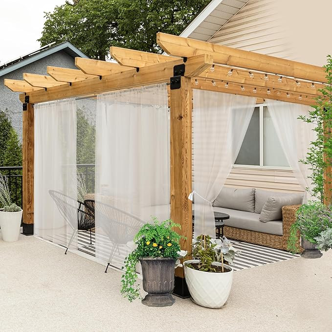 HolidayIdeas All Weather Outdoor Sheer Curtains for Patio 6 Pcs Rod Pocket Beige Volie Sheer Outd... | Amazon (US)