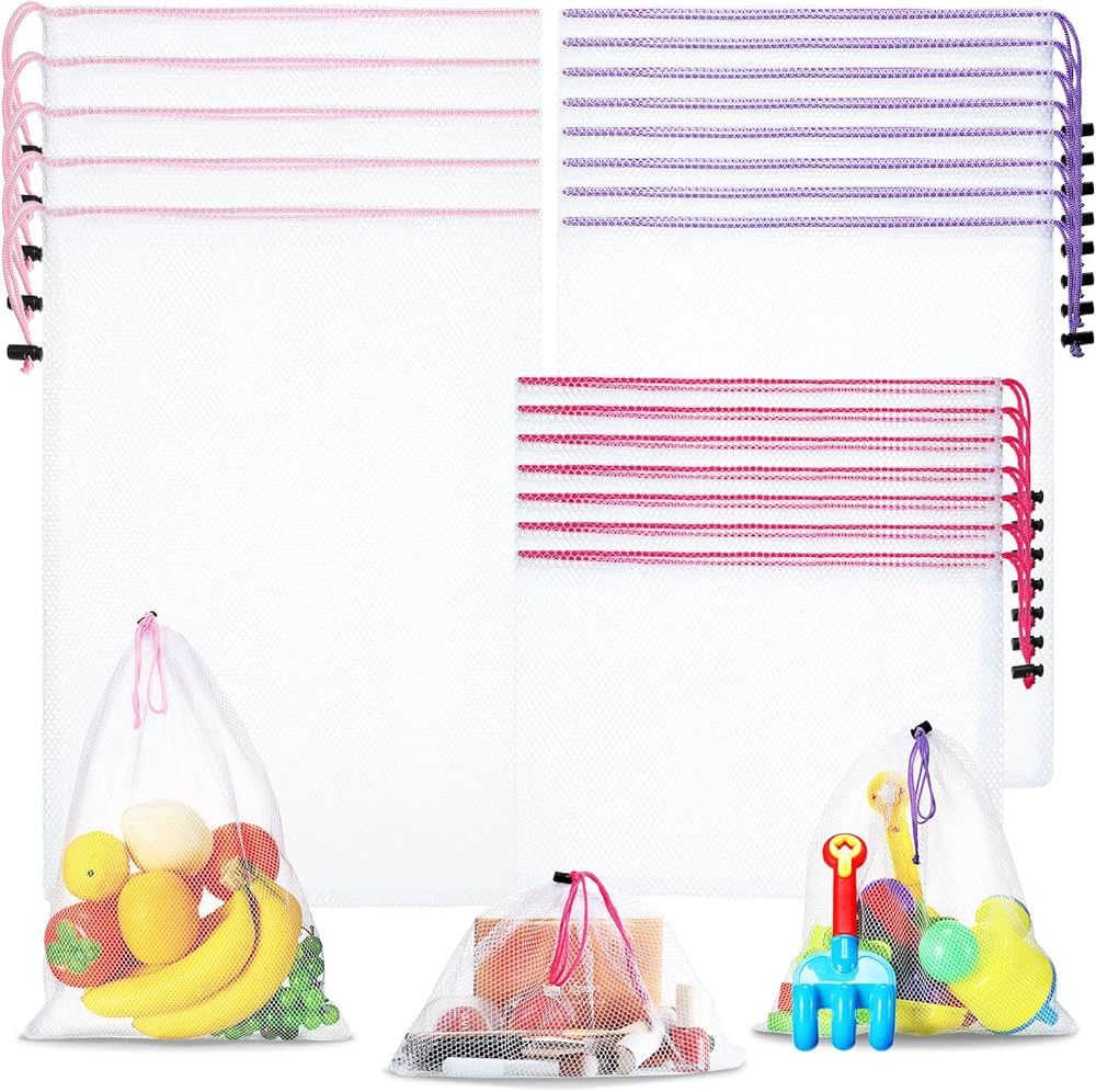 20 Pieces Mesh Zipper Pouch Toy Storage Organization Mesh Bags Washable Reusable Produce Bags 5 L... | Amazon (US)