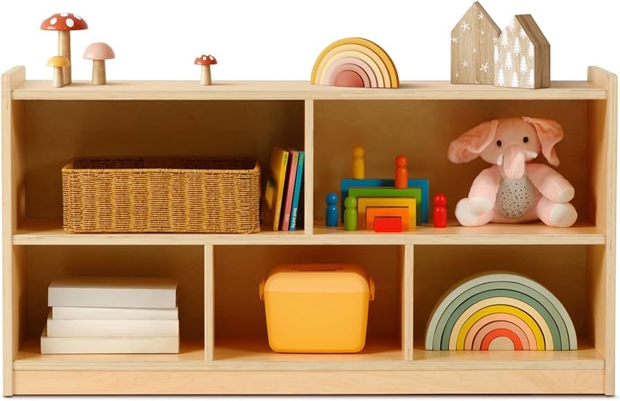 Montessori Shelf 5-Section Wooden Storage Cabinet, 2-Shelf Toy Organizers and Storage, Kids Class... | Amazon (US)