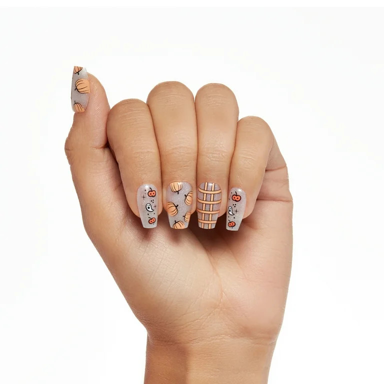 Salon Perfect Falloween Press On Nails, 331 Pumpkin Ghost Design, File & Glue Included, 30 Nails | Walmart (US)