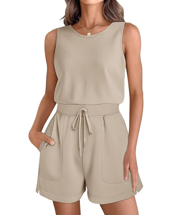 AUTOMET Womens Rompers Summer Casual Outfits 2024 Sleeveless Shorts Jumpsuits Clothing With Pocke... | Amazon (US)
