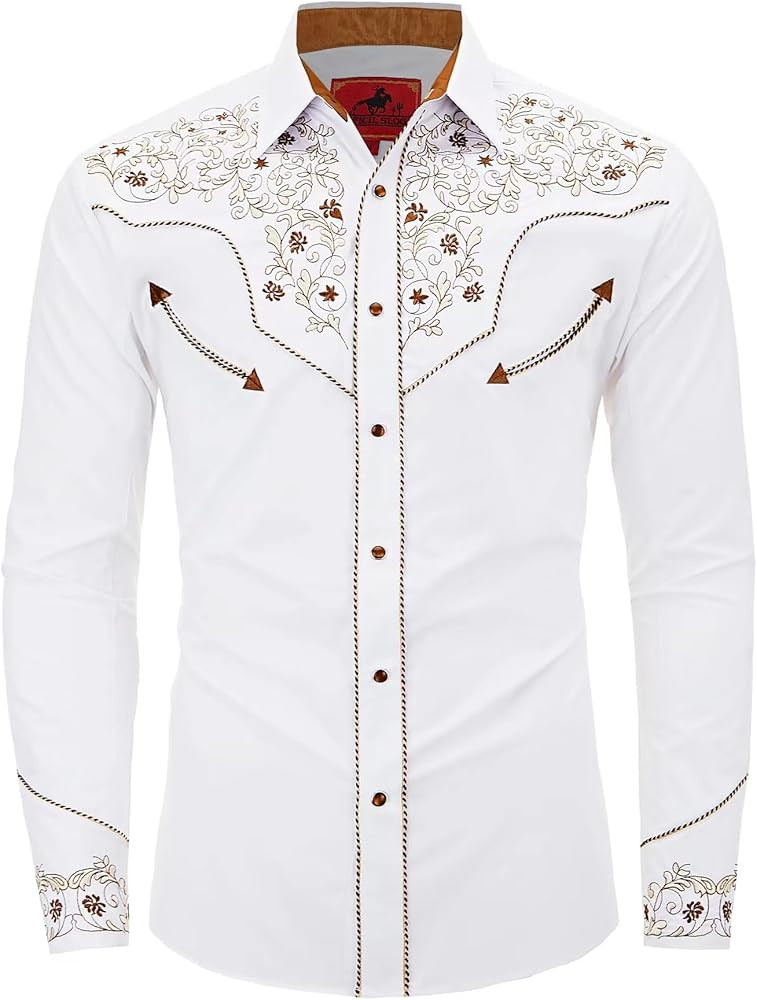 Men's Western Cowboy Shirt Embroidered Long Sleeve Casual Button Down Shirt | Amazon (US)
